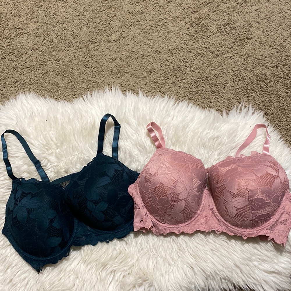Adrienne Vitadini Studio Everyday Lined Lace Bras Size 40D Pink & Green